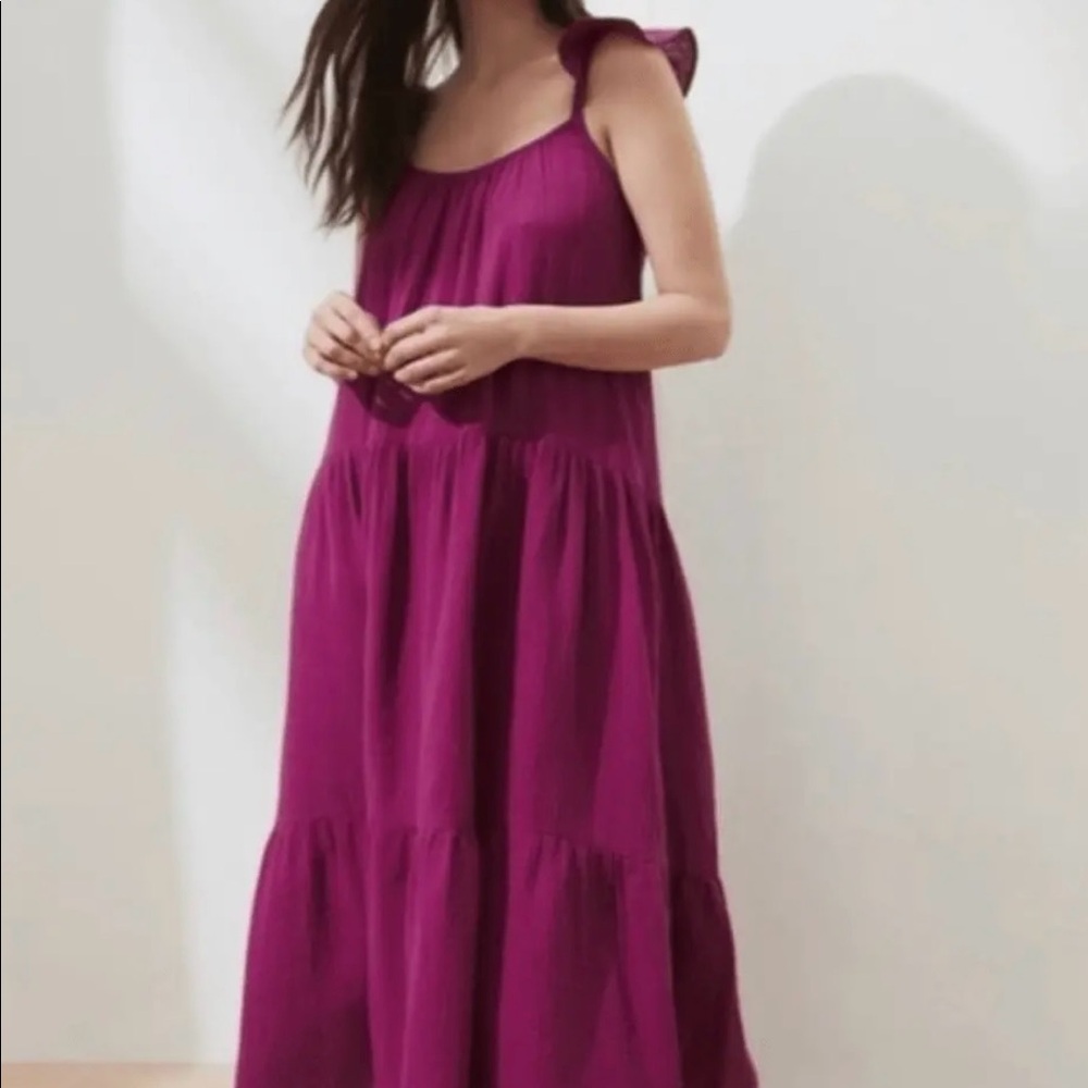 Banana Republic frill sleeve gauze tiered midi dress